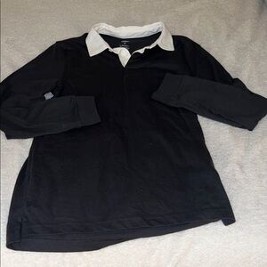 Black Long Sleeve Polo Shirt with White Collar